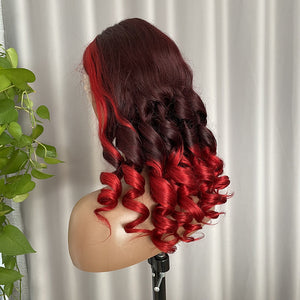Ombre Highlight Red Burgundy 13x4 Lace Frontal Wig Brazilian Human Hair Wigs