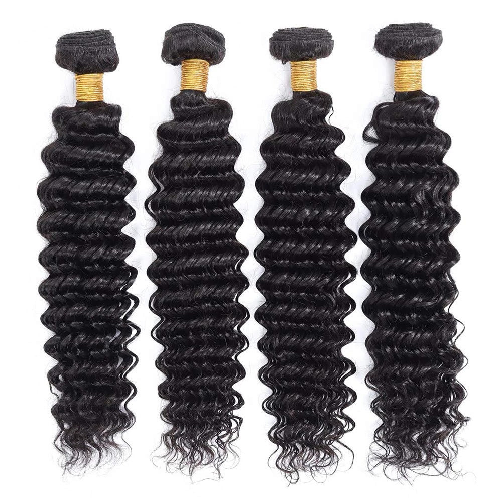 9A Deep Wave Hair Bundles Natural Color Virgin Human Hair Weft Free Shipping