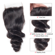 4x4 Lace Closure Loose Wave 100% Virgin Human Hair Closure Free Shipping