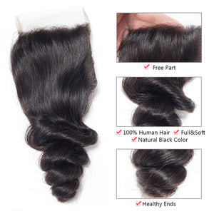 4x4 Lace Closure Loose Wave 100% Virgin Human Hair Closure Free Shipping