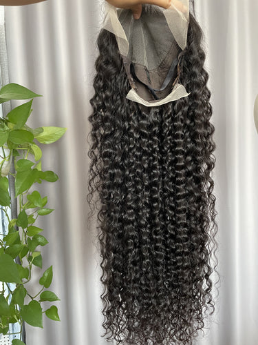 13x6 Frontal Wig Water Wave Thin Transparent Lace 180% Density Natural Color Human Hair