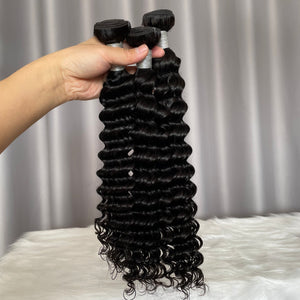 10A Deep Wave Hair Bundles Natural Color Virgin Human Hair Weft Free Shipping