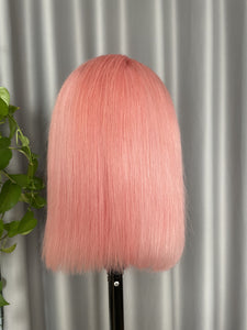 Pink Frontal Bob Wig 100% Human Hair 13x4 Lace Free Shipping