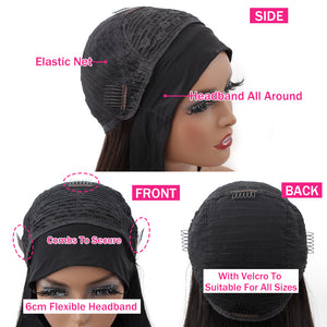 Body Wave Headband Wig 100% Virgin Human Hair Scarf Wig 200% Density