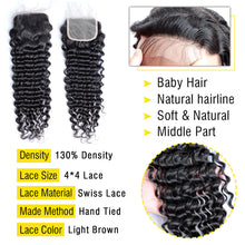 4x4 Lace Closure Deep Wave 100% Virgin Human Hair Closure Free Shipping