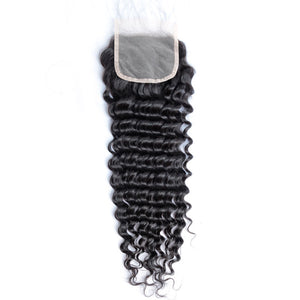 4x4 Lace Closure Deep Wave 100% Virgin Human Hair Closure Free Shipping
