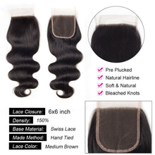 6x6 Lace Closure Body Wave 100% Virgin Human Hair Closure Free Shipping