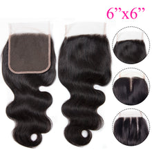 6x6 Lace Closure Body Wave 100% Virgin Human Hair Closure Free Shipping