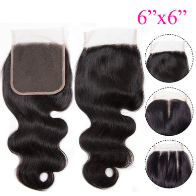 6x6 Lace Closure Body Wave 100% Virgin Human Hair Closure Free Shipping