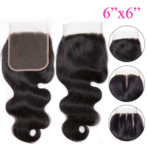 6x6 Lace Closure Body Wave 100% Virgin Human Hair Closure Free Shipping