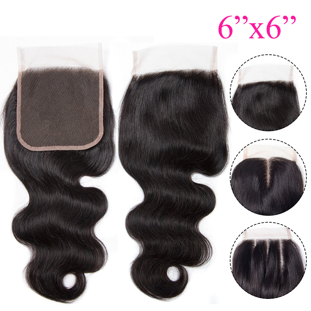 6x6 Lace Closure Body Wave 100% Virgin Human Hair Closure Free Shipping