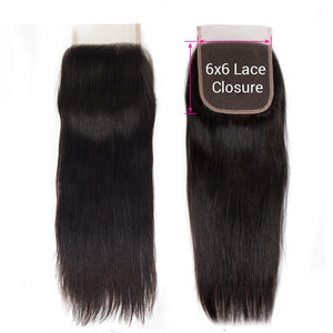 6x6 Lace Closure Straight 100% Virgin Human Hair Closure 10A Grade