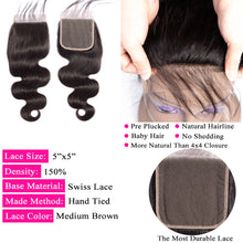 5x5 Lace Closure Body Wave 100% Virgin Human Hair Closure Free Shipping