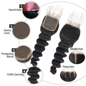 4x4 Lace Closure Loose Deep 100% Virgin Human Hair Closure Free Shipping