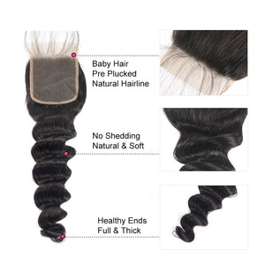 4x4 Lace Closure Loose Deep 100% Virgin Human Hair Closure Free Shipping