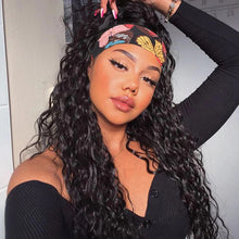 Water Wave Headband Wig 100% Human Hair Scarf Wig 200% Density Grade 10A