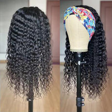Water Wave Headband Wig 100% Human Hair Scarf Wig 200% Density Grade 10A