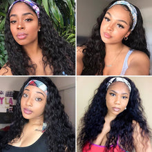 Water Wave Headband Wig 100% Human Hair Scarf Wig 200% Density Grade 10A