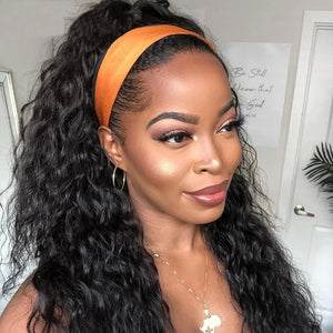 Water Wave Headband Wig 100% Human Hair Scarf Wig 200% Density Grade 10A