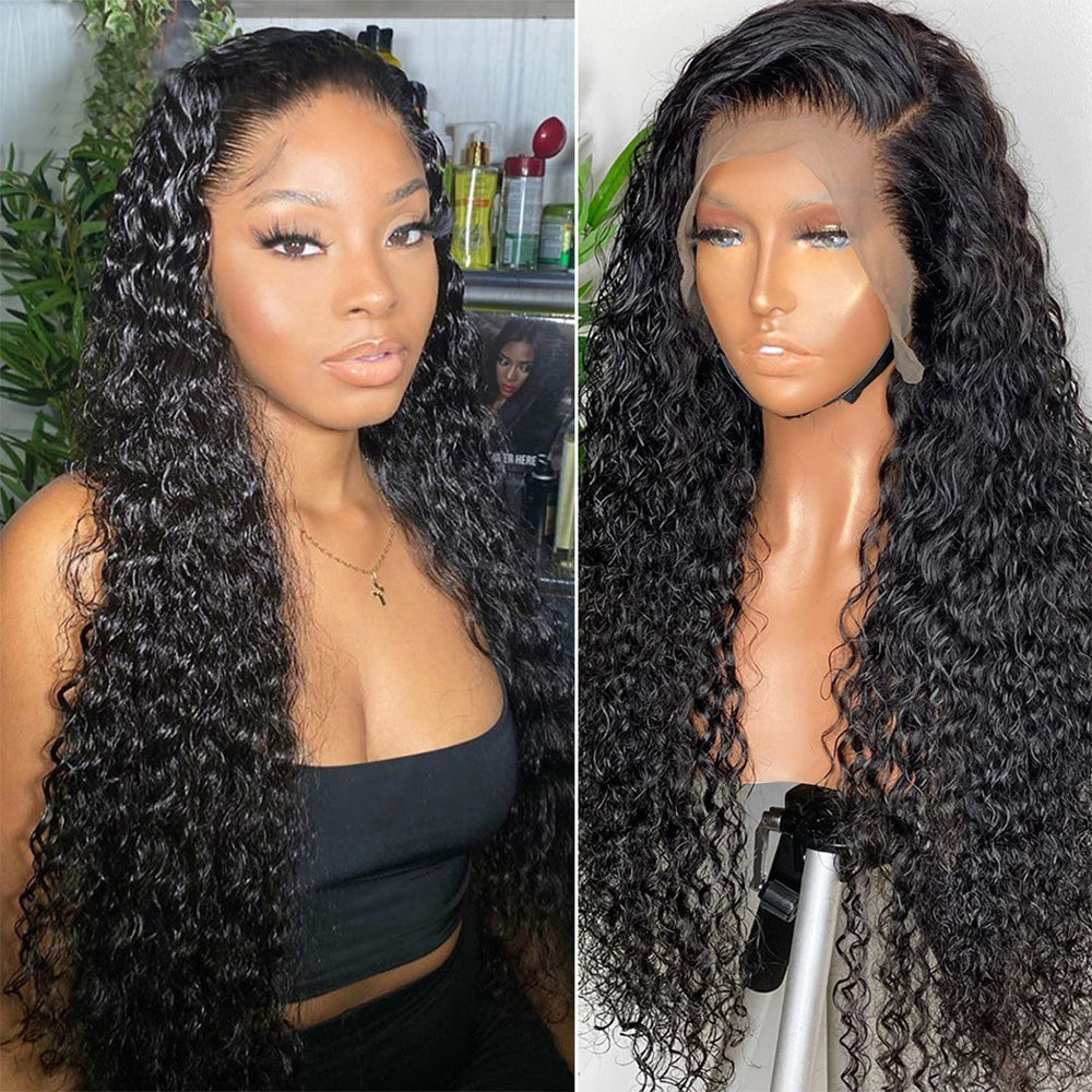 13x4 Lace Frontal Wig Water Wave 100% Human Hair Lace Front Unit 10A Grade