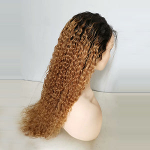 1b/27 Ombre Golden Curly Lace Wig 100% Human Hair / Front Lace / Full Lace /