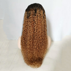 1b/27 Ombre Golden Curly Lace Wig 100% Human Hair / Front Lace / Full Lace /